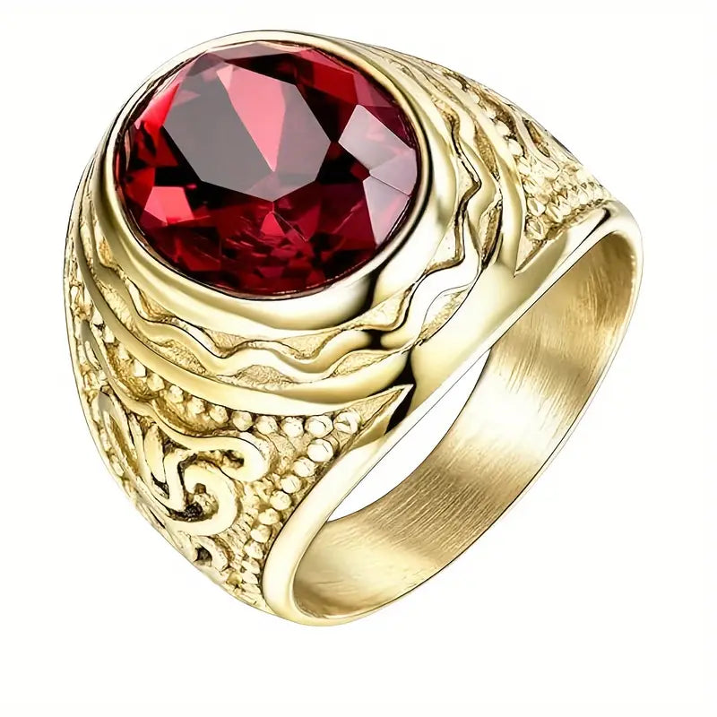 Anillo Oro Rubí Engraved