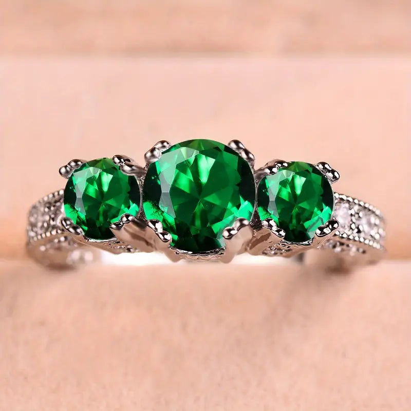 Anillo de Piedra Plata Esmeralda Three