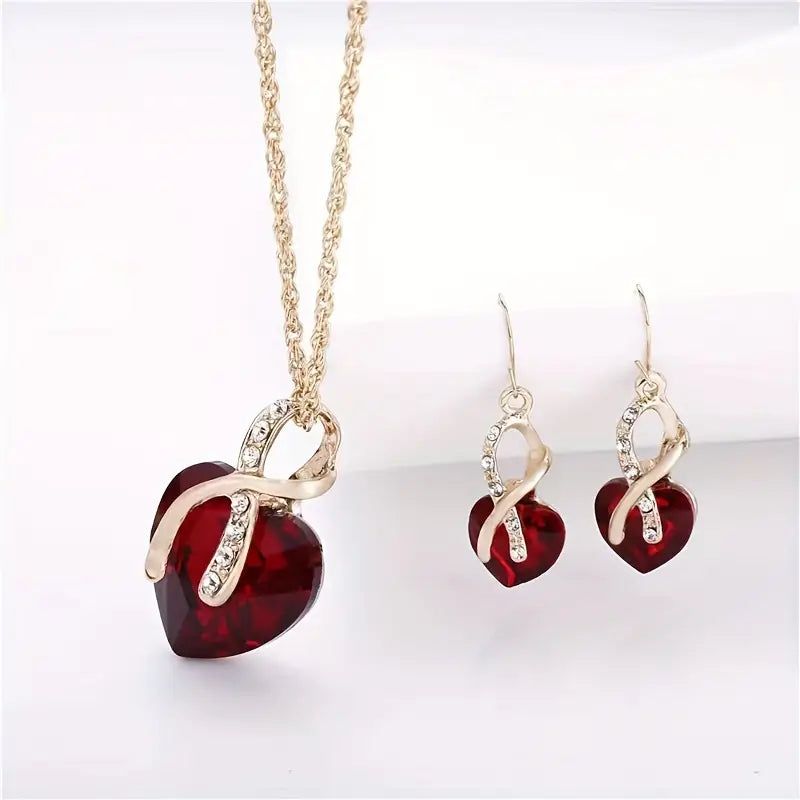 Set de Joyas Trenzado de Corazón Oro Rubí