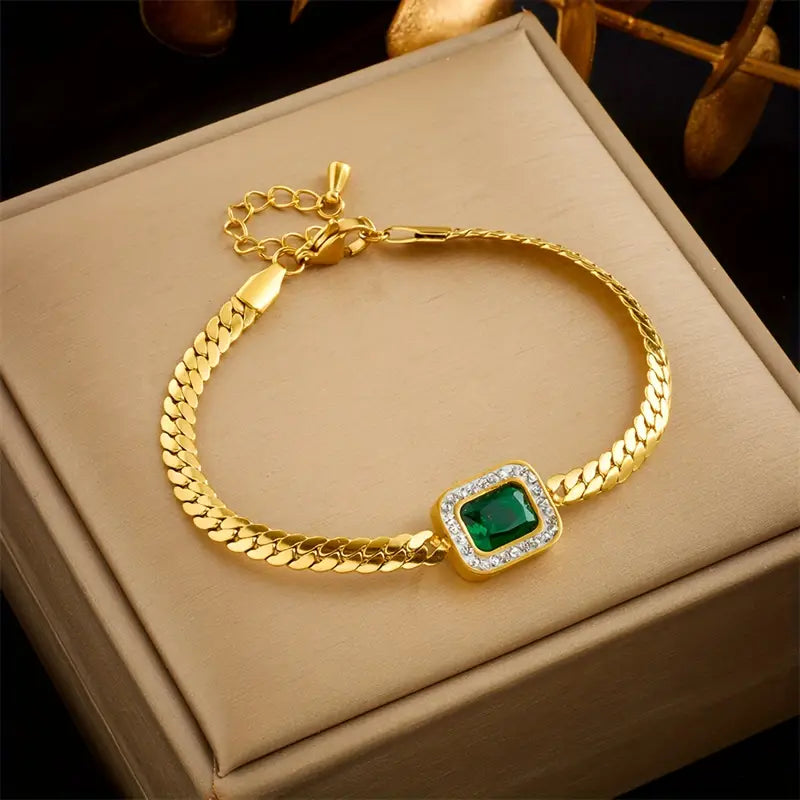 Pulsera de Cadena Oro Esmeralda