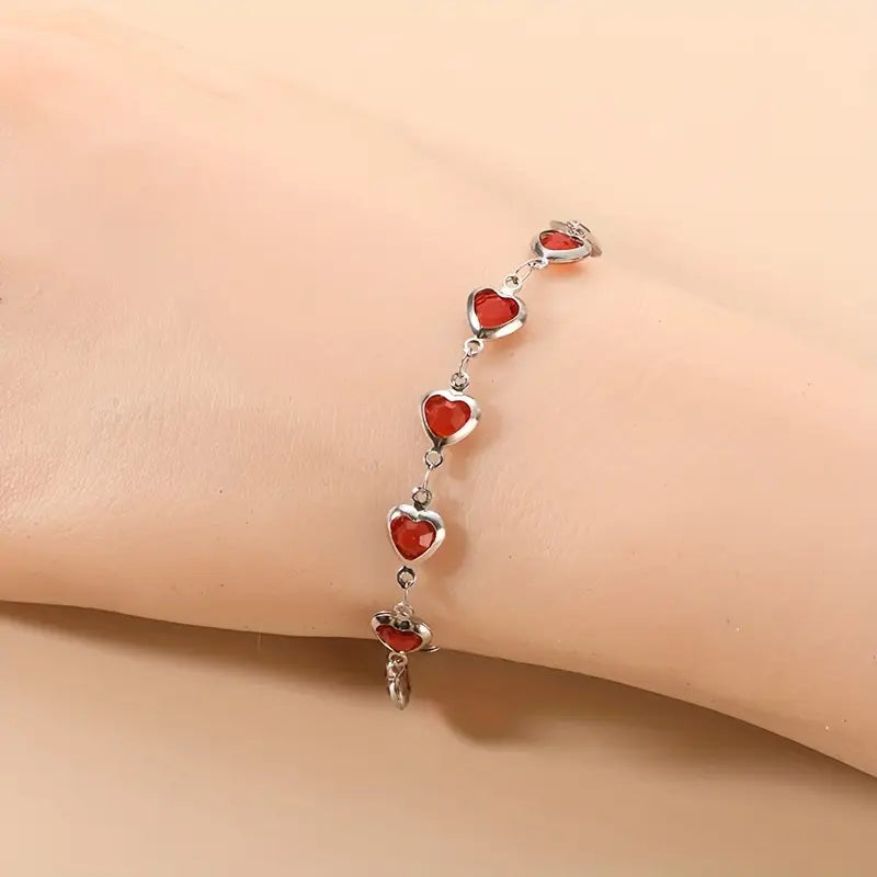 Pulsera de Corazón de Cadena Plata Rubí