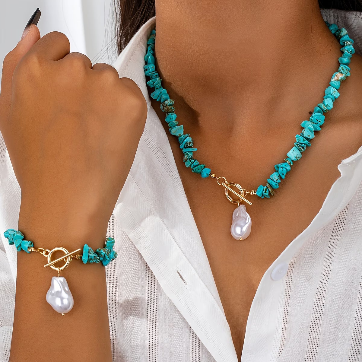 Set de Pulseras de Turquesa de Perla Necklace