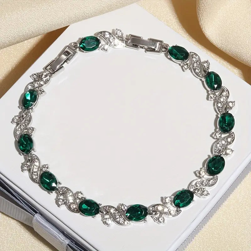 Pulsera Vintage de Eslabón Plata Esmeralda