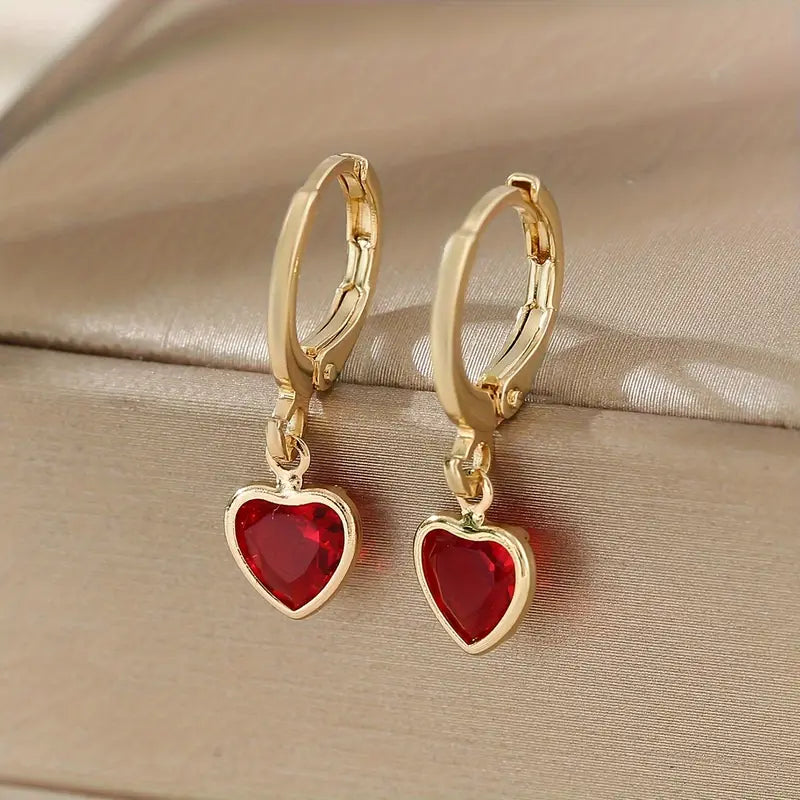 Aretes Colgantes de Corazón Oro Rubí
