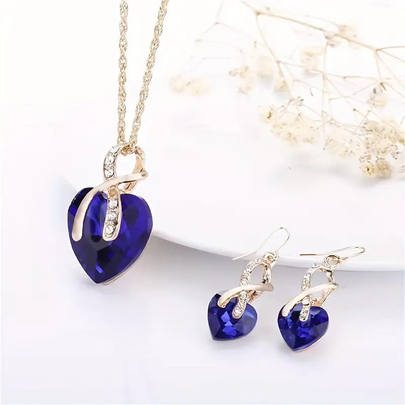 Set de Aretes de Corazón Oro Zafiro Necklace