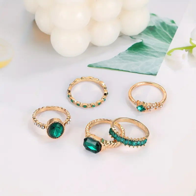 Set de Anillos Oro Esmeralda