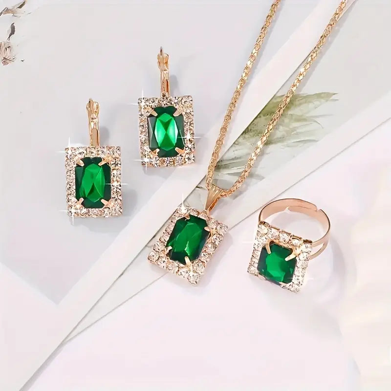 Set de Joyas Oro Esmeralda Rectangular