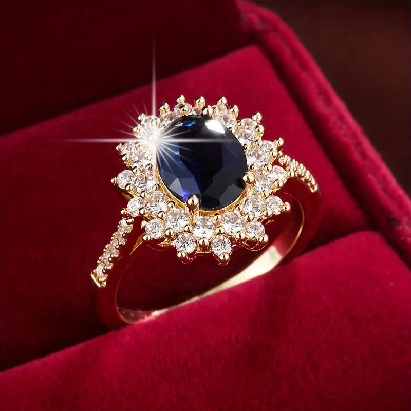 Anillo Halo Oro Zafiro
