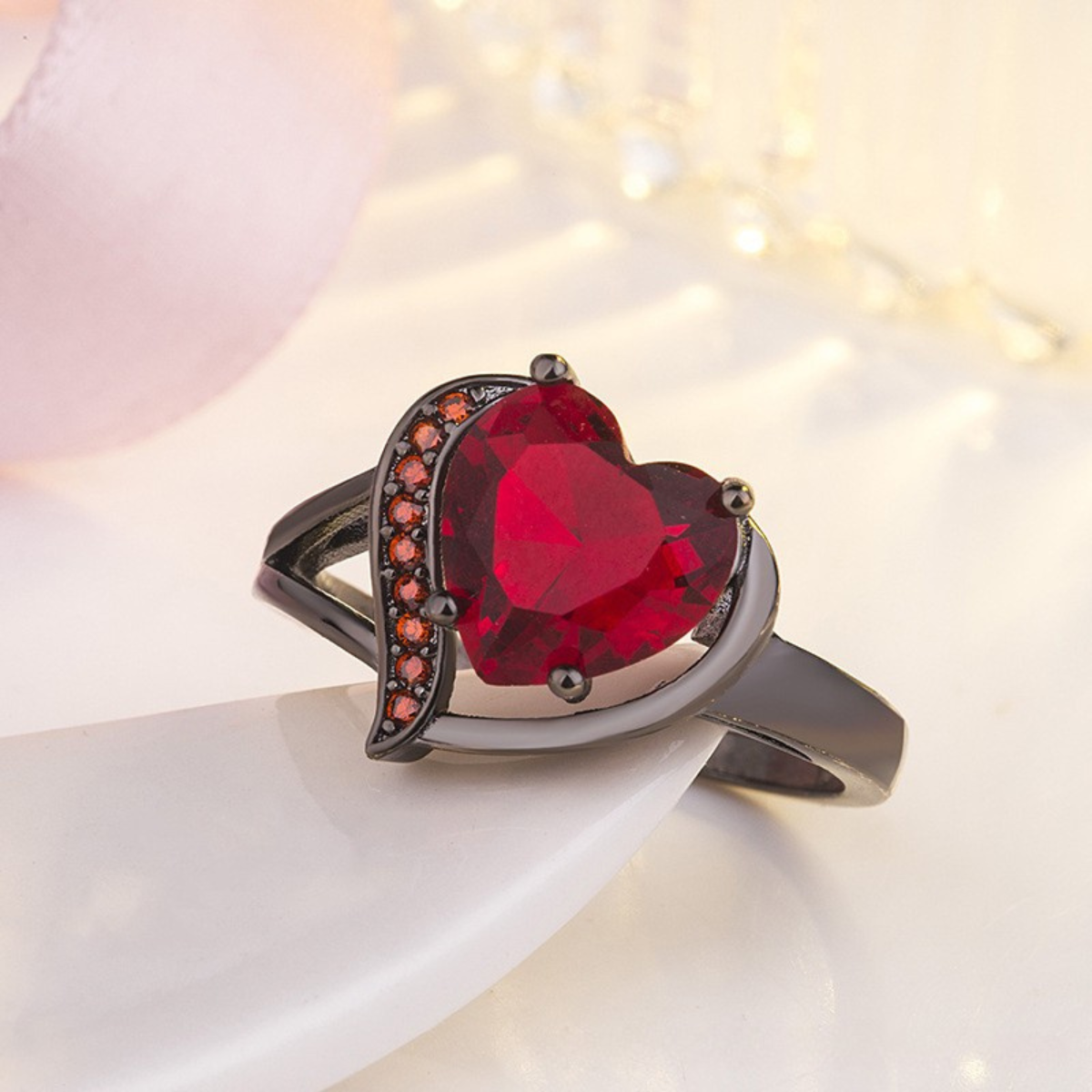 Anillo de Corazón Plata Rubí