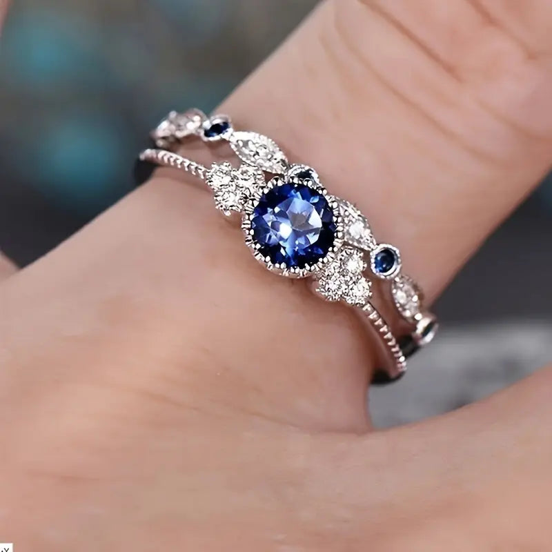 Anillo Halo Plata Zafiro