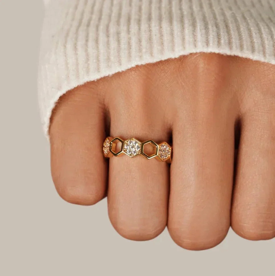 Crystal Honeycomb Ring | Gold