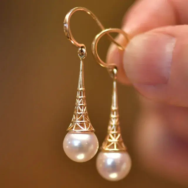 Aretes Colgantes de Perla Oro Filigree