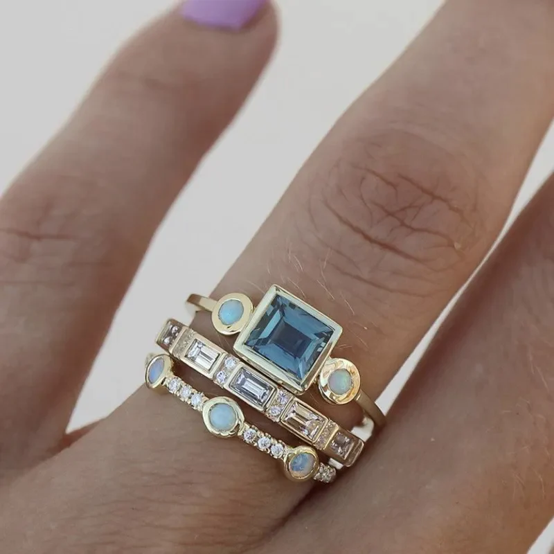 Set de Anillos Oro Stacked Geometric