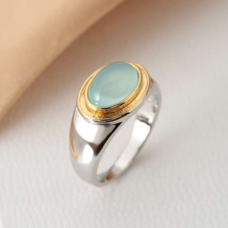Anillo con Bisel Plata Oro Cabochon