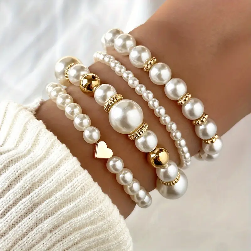 Set de Pulseras de Perla con Cuentas Oro