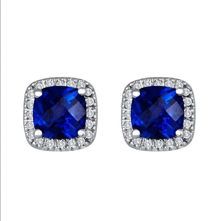 Aretes de Botón Halo Plata Zafiro