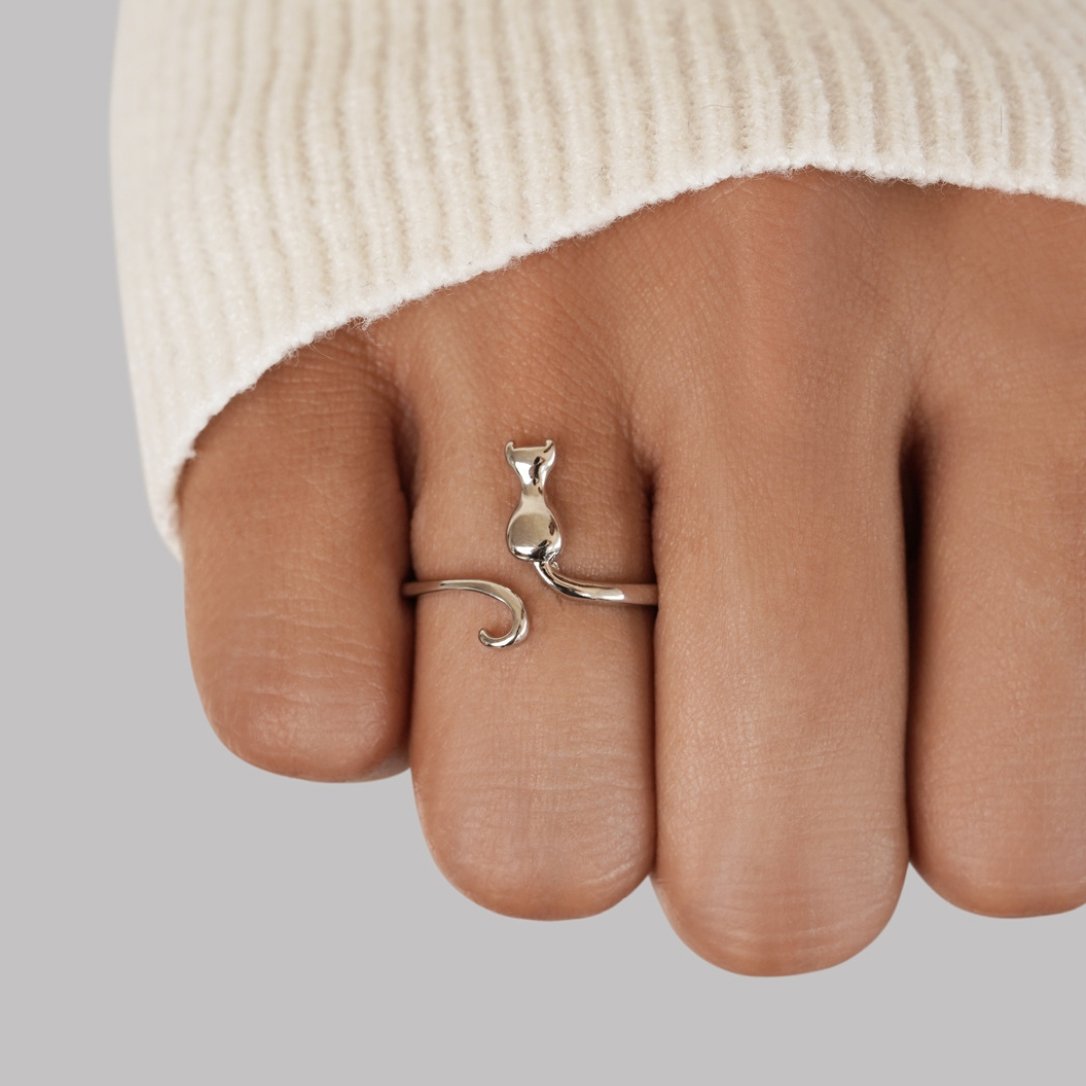 Anillo Plata Cat Motif