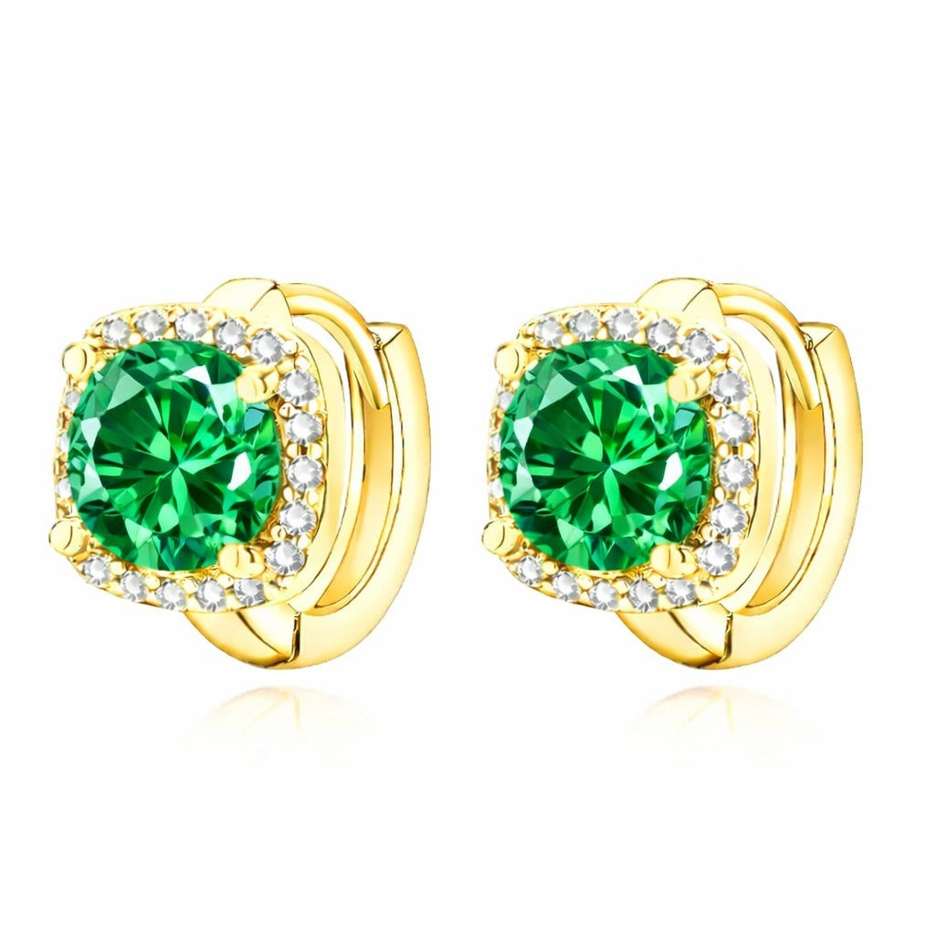Aretes de Aro Halo Oro Esmeralda