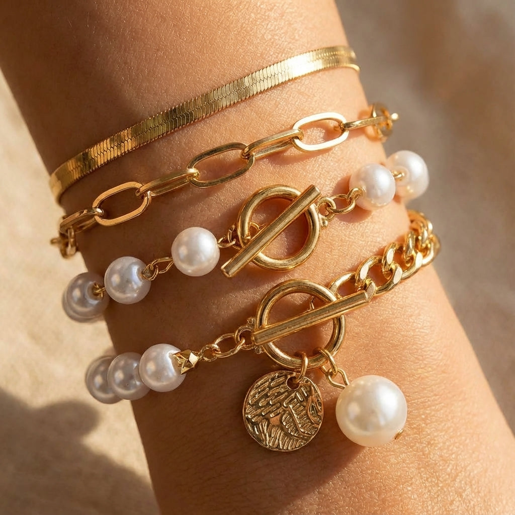 Set de Pulseras en Capas de Perla Premium