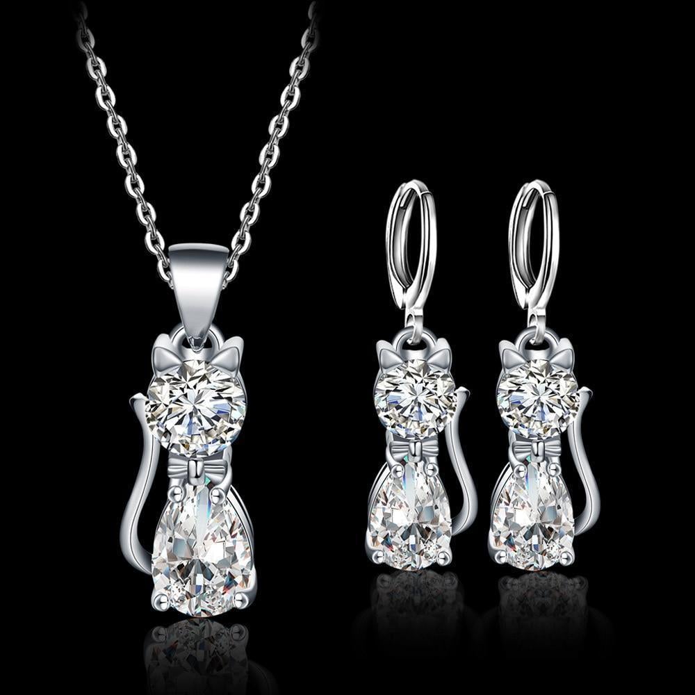 Aretes Plata Blanco Necklace + Happy Cats Sterling Polished Zirconium