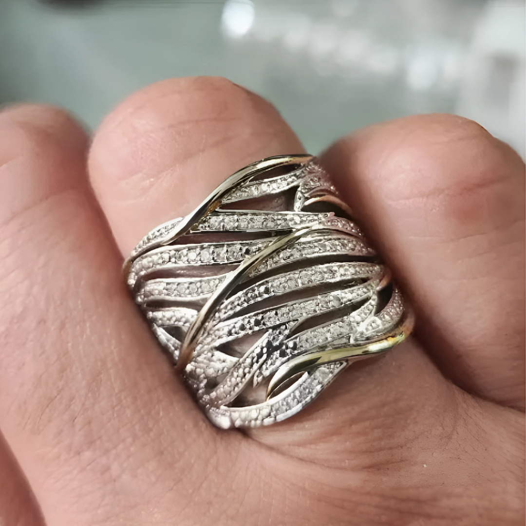 Anillo de Banda Plata Oro Woven