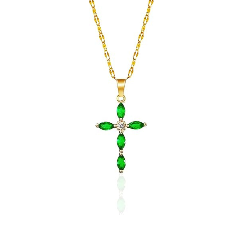 Collar de Cruz Oro Esmeralda Marquise