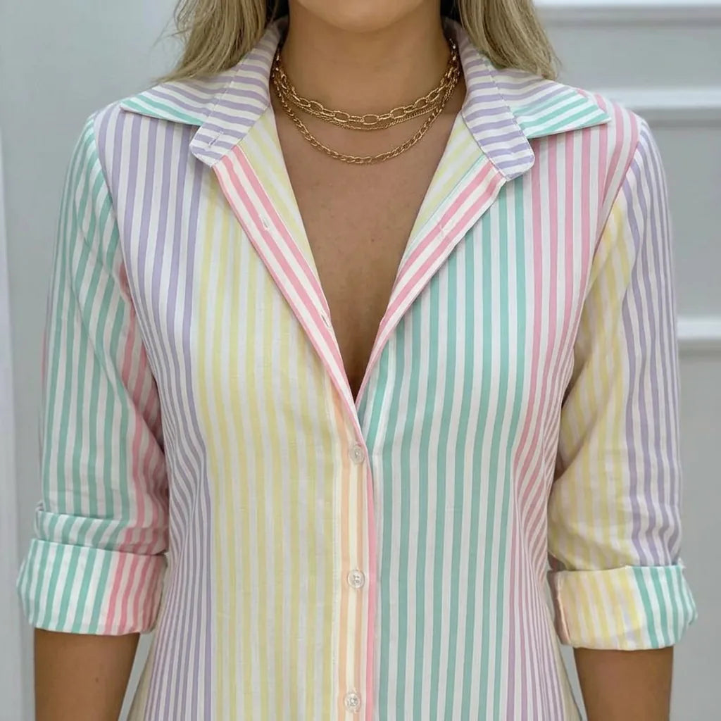 Striped Button-Front Shirt Dress
