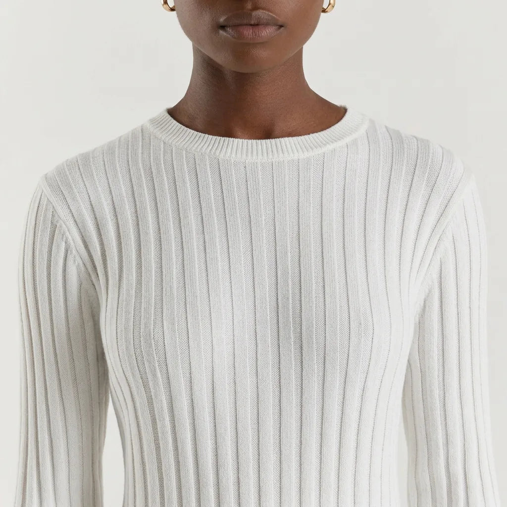 Ribbed Knit Round Neck Long Sleeve Maxi Dress