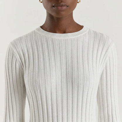 Ribbed Knit Round Neck Long Sleeve Maxi Dress