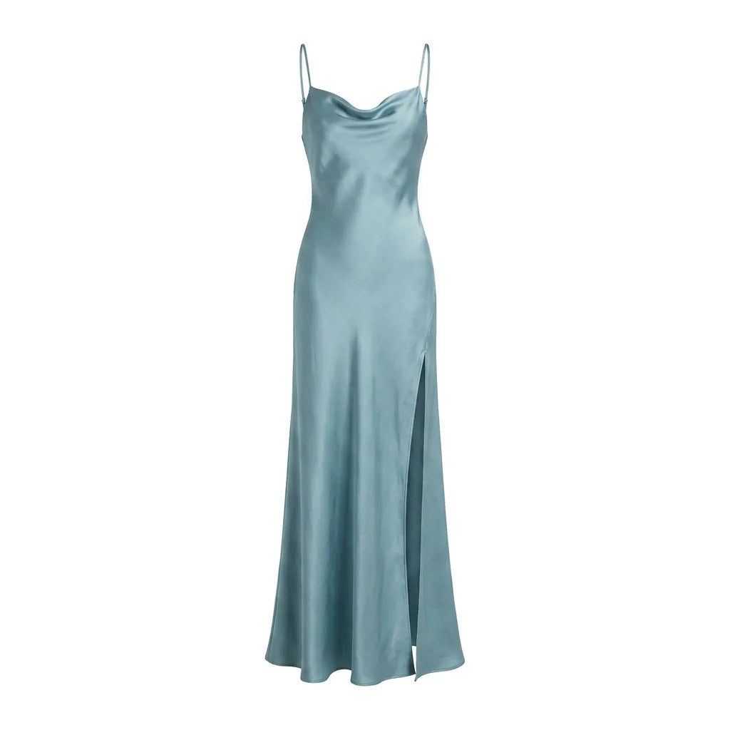 Satin Cowl-Neck Slip Dress with Open Back