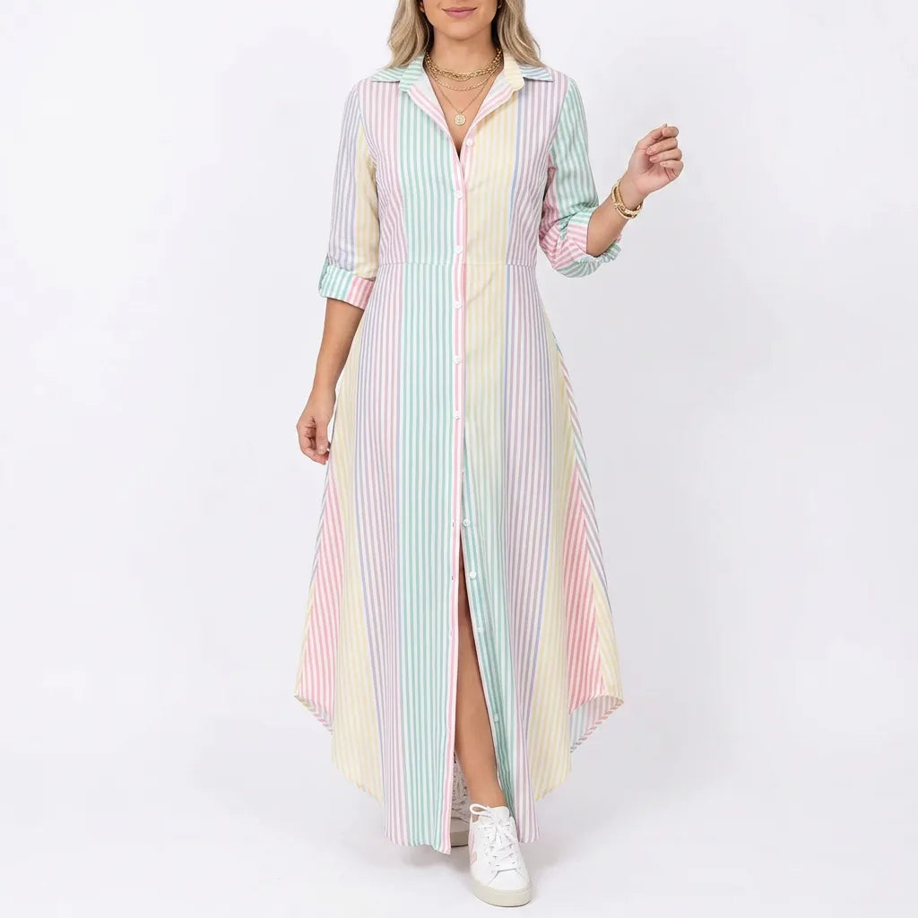Striped Button-Front Shirt Dress