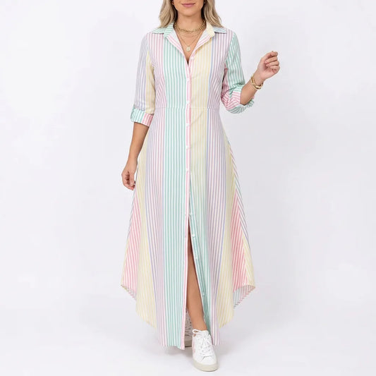 Striped Button-Front Shirt Dress