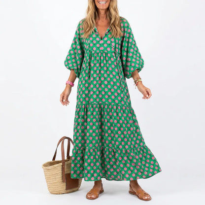 Printed Puff Sleeve Tiered Maxi Dress