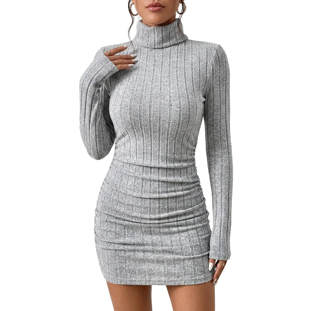Ribbed Knit Turtleneck Mini Dress