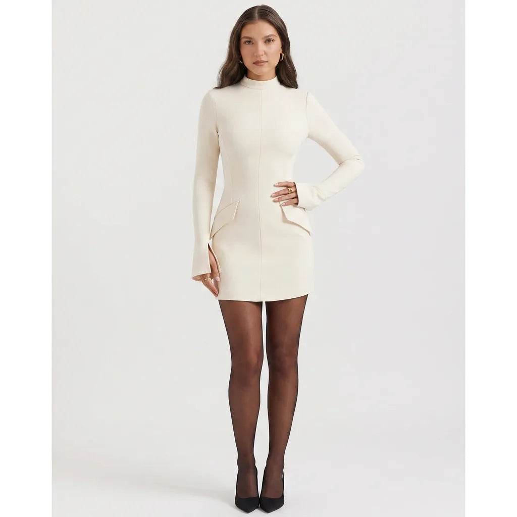 Long Sleeve Bodycon Mini Dress with Peplum Detail
