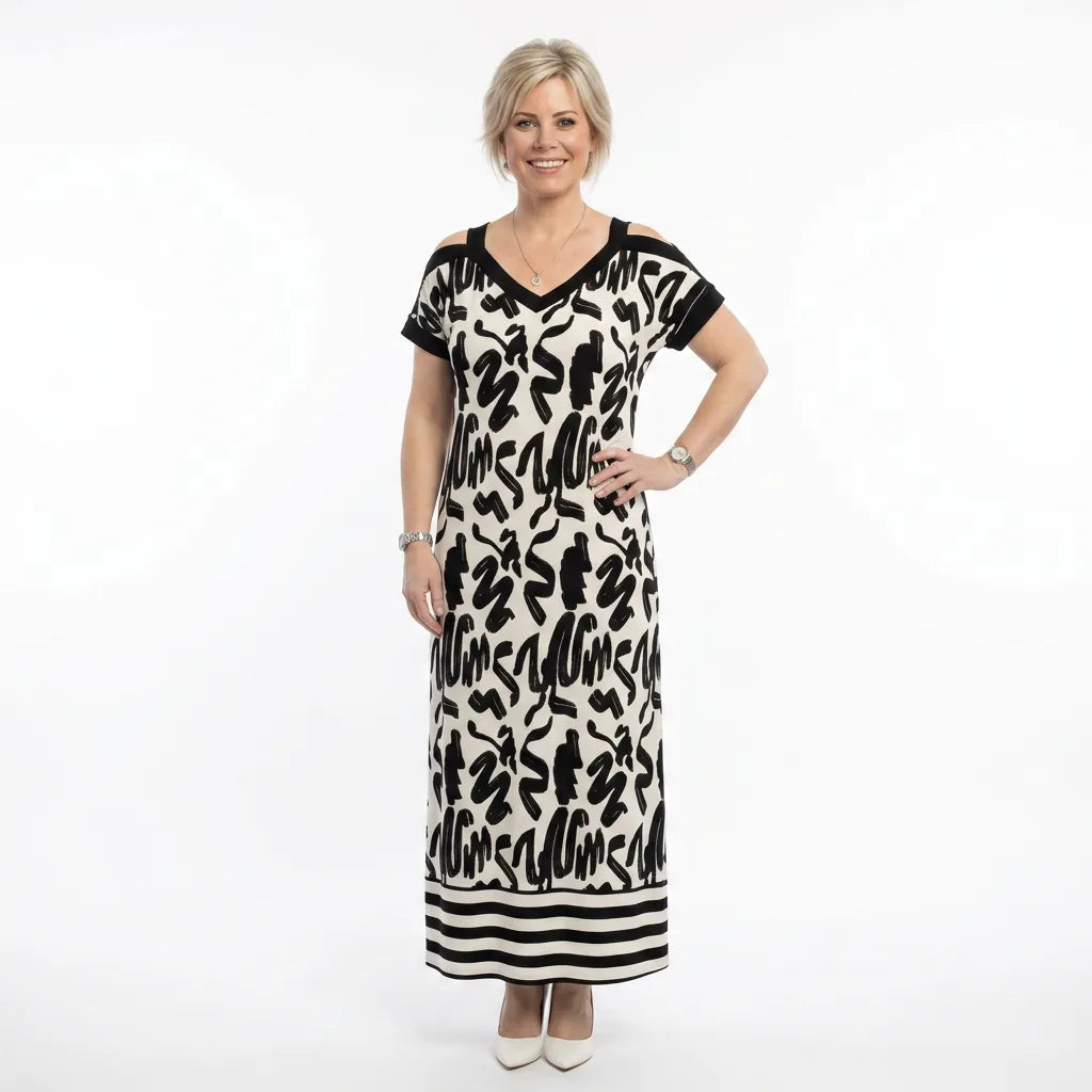 Zebra Print Cold Shoulder Maxi Dress with Side Slit