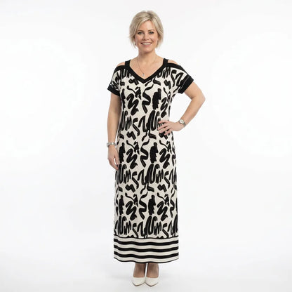 Zebra Print Cold Shoulder Maxi Dress with Side Slit
