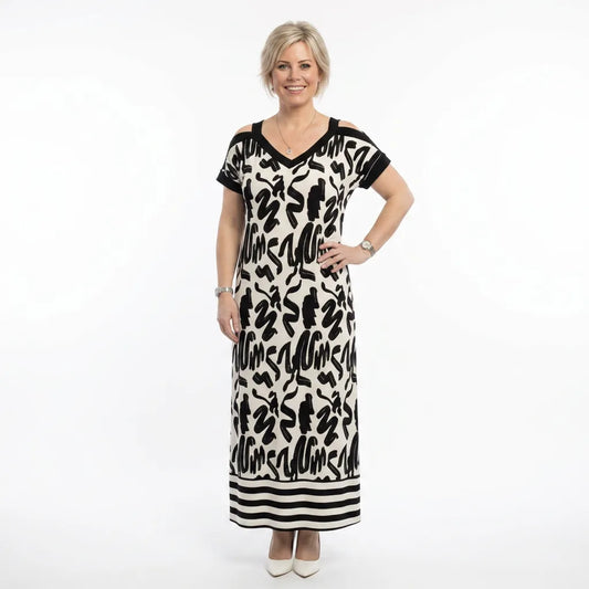 Zebra Print Cold Shoulder Maxi Dress with Side Slit