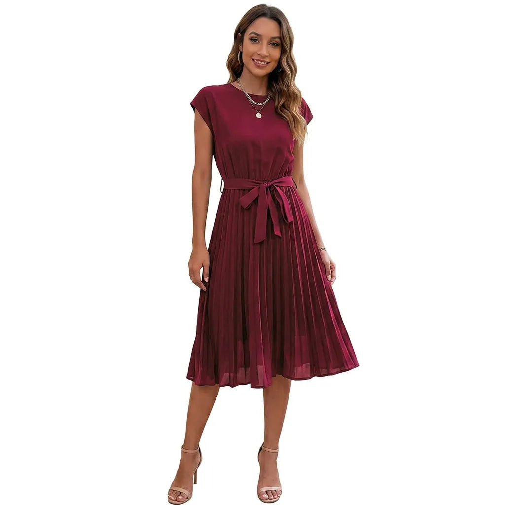 Pleated Tie-Waist Midi Dress