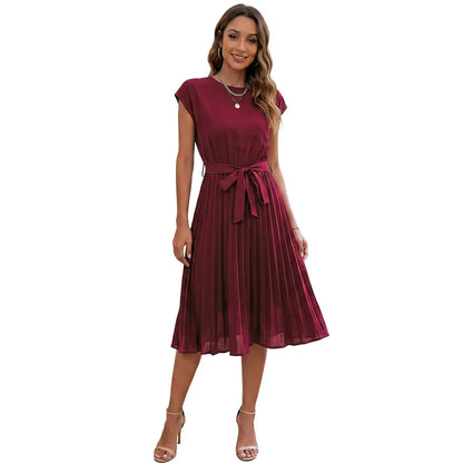 Pleated Tie-Waist Midi Dress