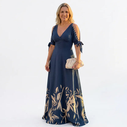 Wrap V-Neck Maxi Dress with Tie-Sleeve Detail