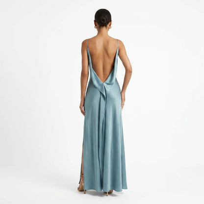 Satin Cowl-Neck Slip Dress with Open Back