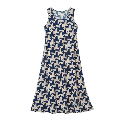 Patchwork Print Sleeveless Maxi Dress with Pockets
