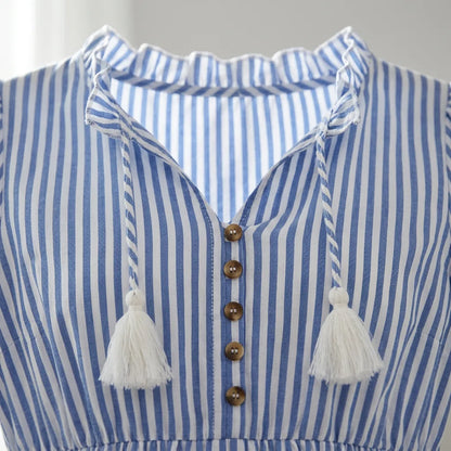 Striped Button-Front Tiered Midi Dress