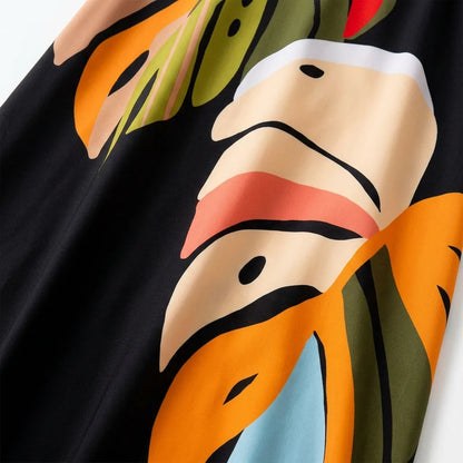 Abstract Leaf Print Slip Maxi Dress
