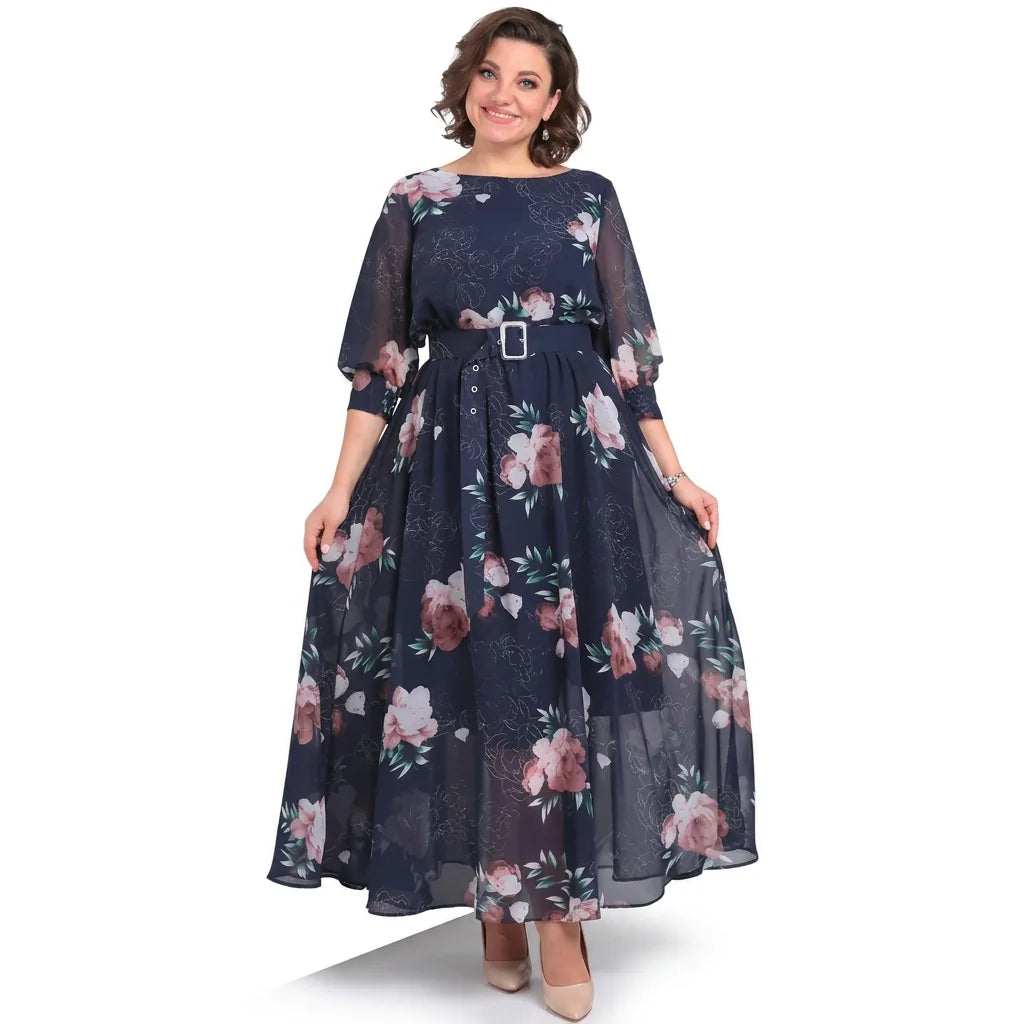 Floral Print Belted Midi Dress