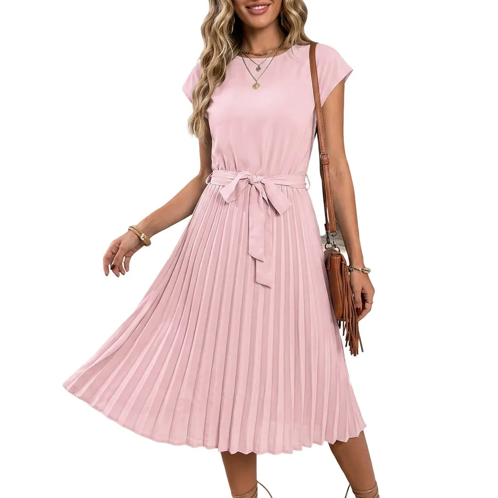 Pleated Tie-Waist Midi Dress
