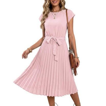 Pleated Tie-Waist Midi Dress