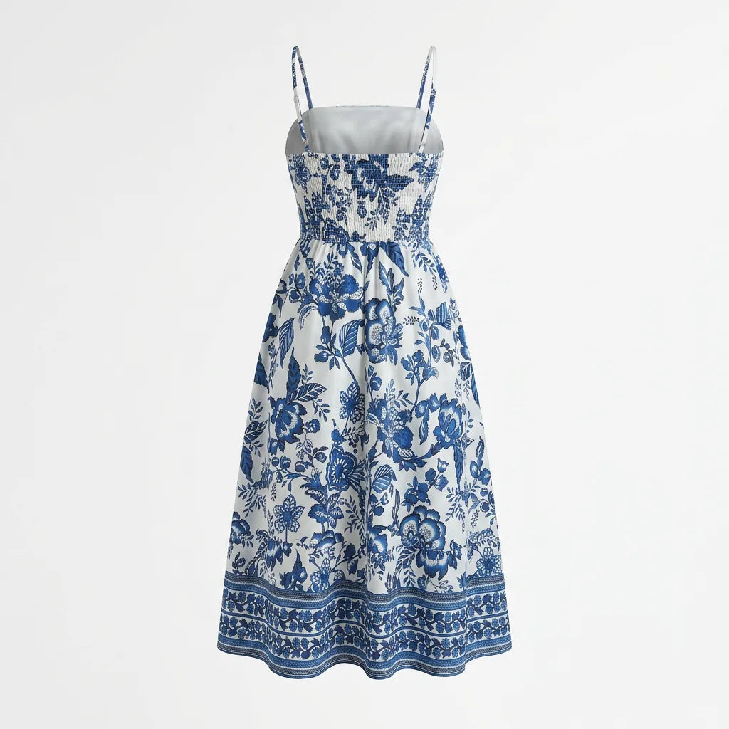 Toile Print Tie-Strap Midi Dress