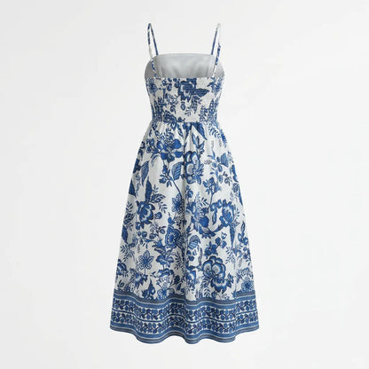 Toile Print Tie-Strap Midi Dress